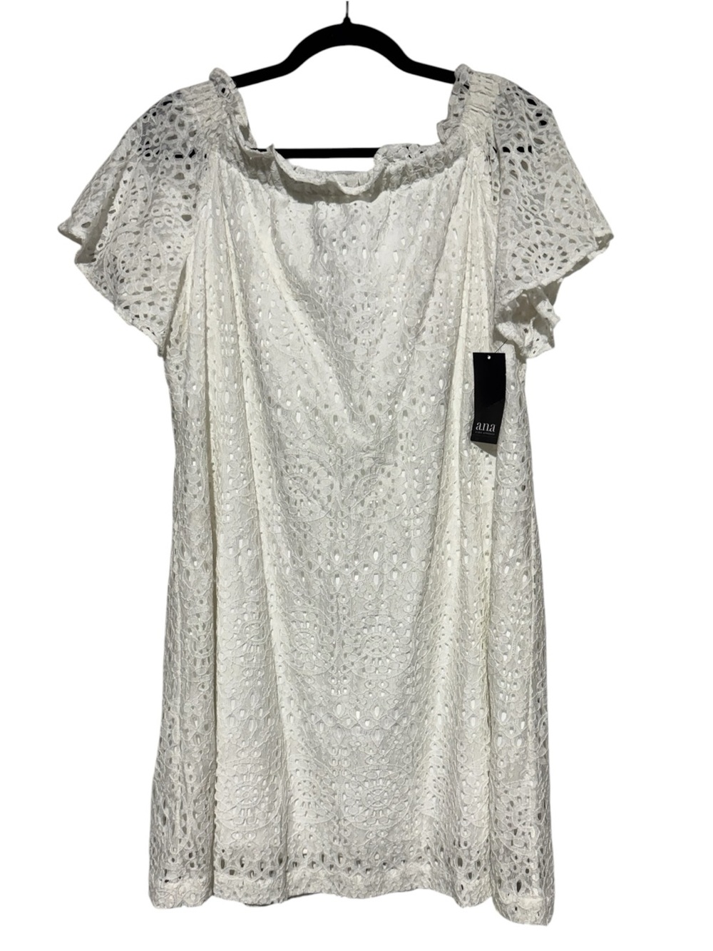 ANA NWT White Eyelet Dress Size Large Off Shoulder Lace Bridal Shower Weddinf